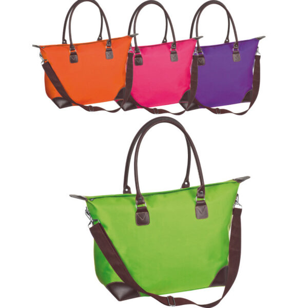 Nylon bag with brown PVC carrying straps